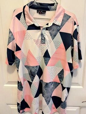 YATTA GOLF Geometric Golf Polo in Pink & Black Size Small Like New